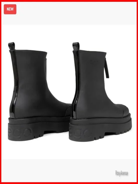 Platform Ankle Boots Women Chunky Combat Vegan Leather Front Zipper - Picture 5 of 7